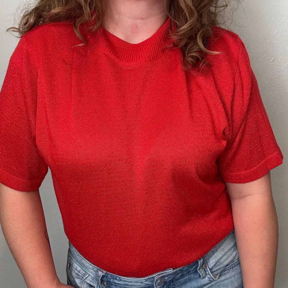 Y2k‎ Rochelle California Red Sparkly Knit High Mock Neck Sweater XL Valentine's
